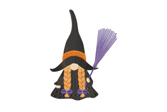 Halloween Gnome Girl in Witch Dress